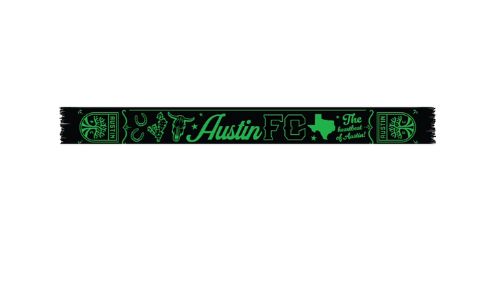 AUSTIN FC SCARF HOOK 25 HEARTBEAT BLK AND GREEN